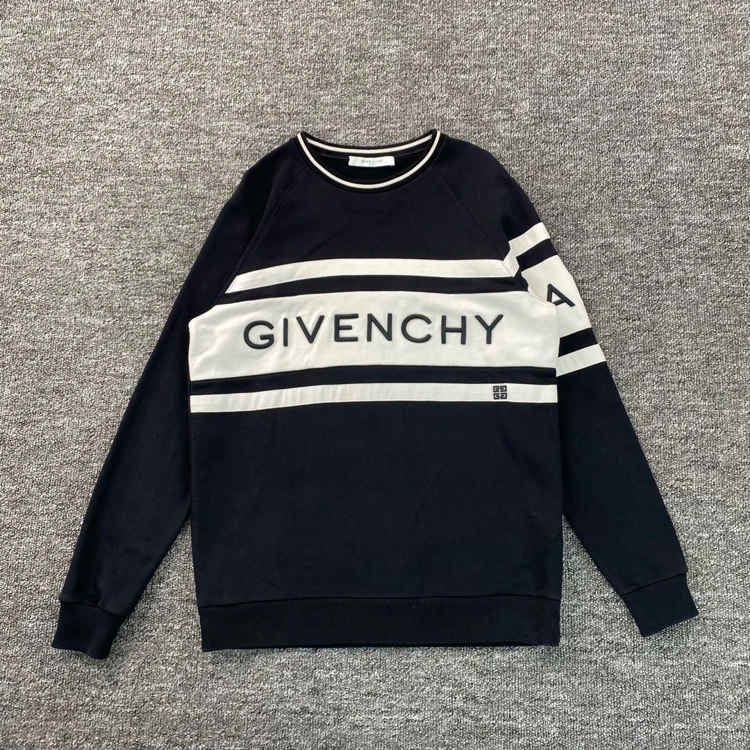 99新 Givenchy/纪梵希 52813/ SS24 条纹字母刺绣圆领长袖卫