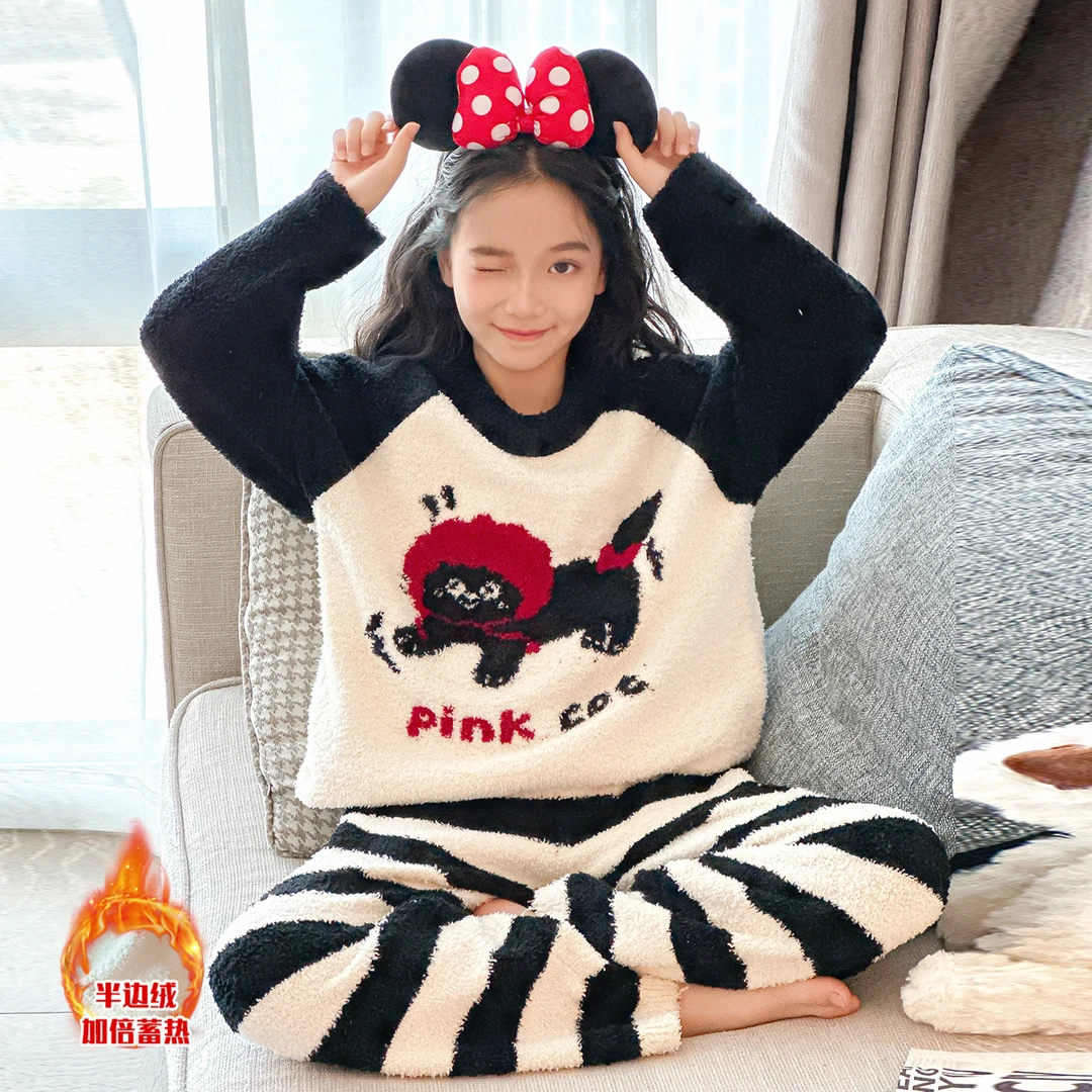 女童2026新款秋冬装洋气时髦中大童韩版加绒保暖睡衣家居服套装