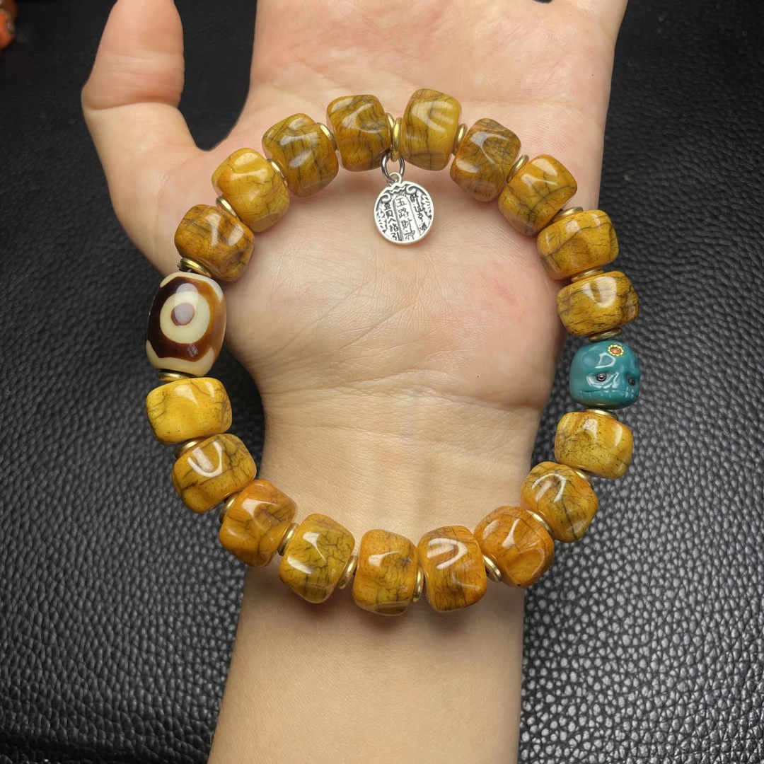 802藏式老牦牛骨手串阿呆配饰扎基拉姆手链佛珠念珠