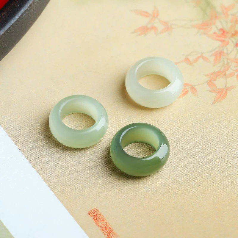 天然和田玉高冰晴水绿跑环指环戒指戒圈文玩珠串配饰挂坠正品保真