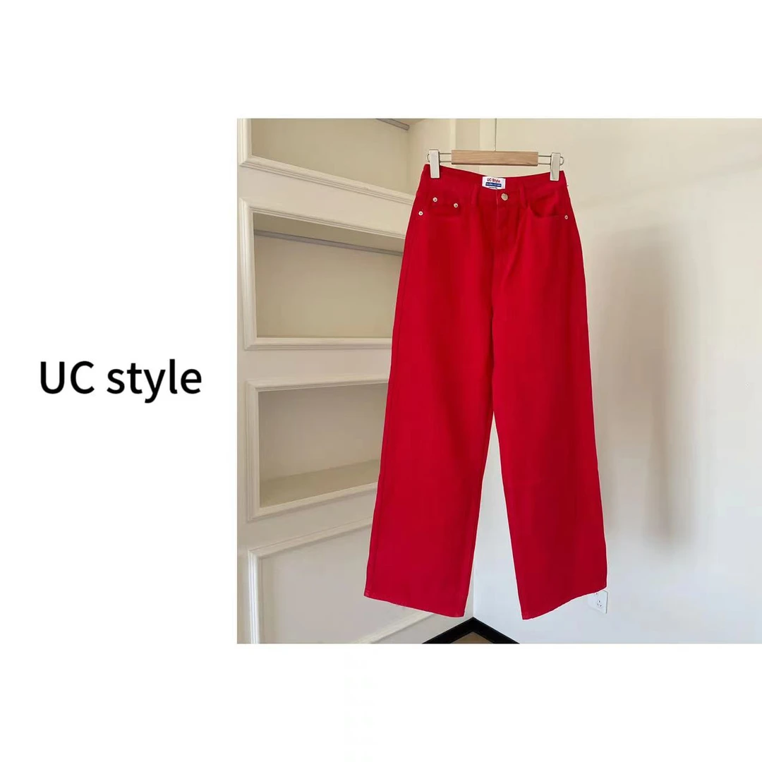 UCQ212宽松纯色高腰休闲牛仔裤主播穿S码