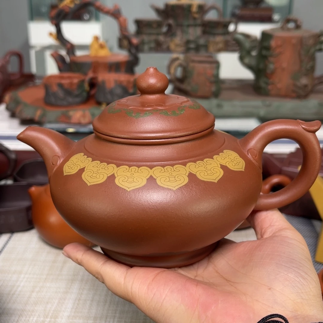 静***源茶壶紫砂扁笑樱底槽清