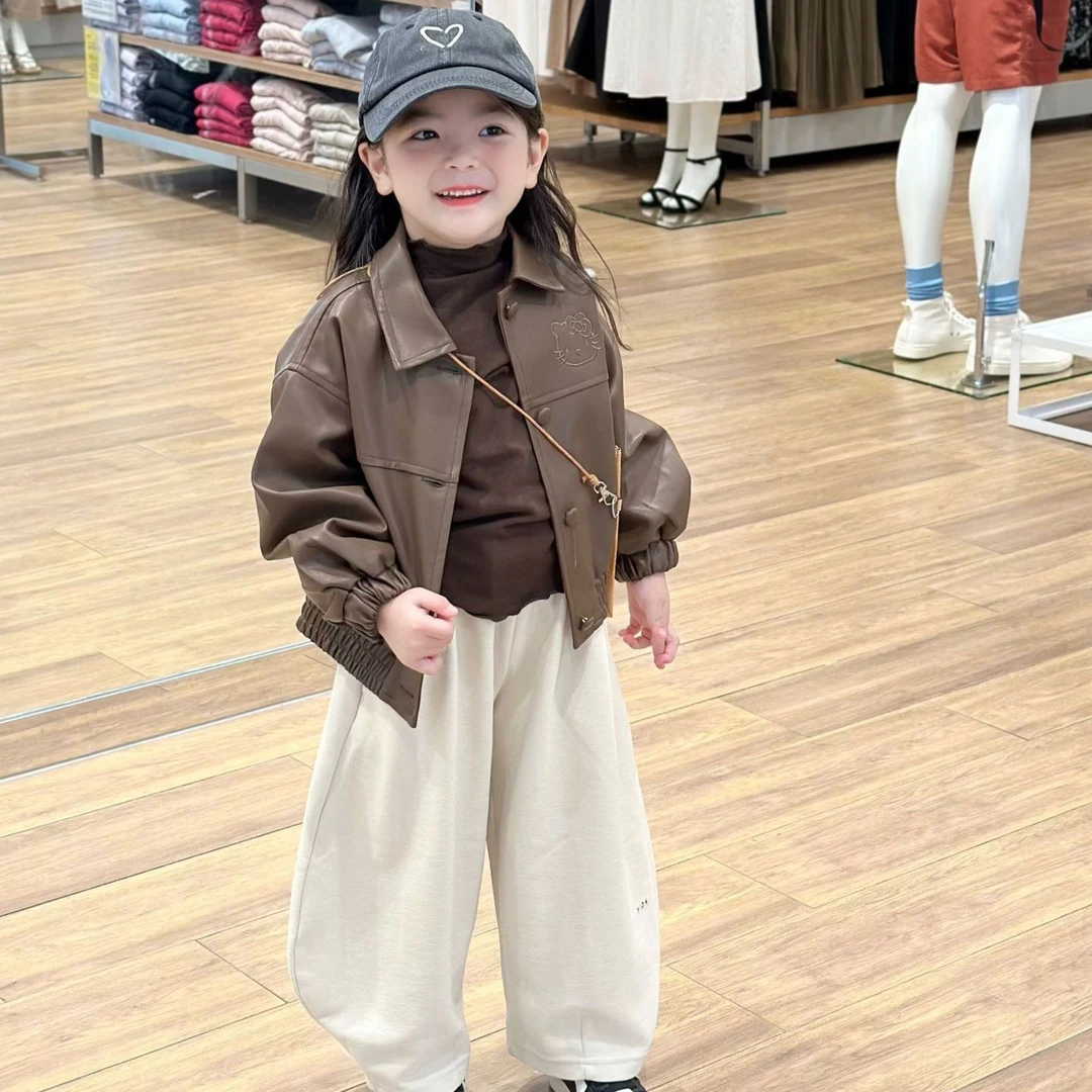 巴拉巴拉云朵【断码】韩国童装2024秋季新款女童卡通刺绣皮衣外套儿