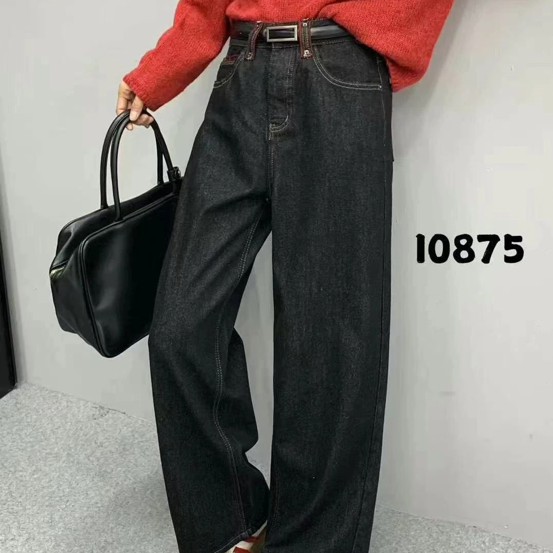 欧版时尚气质款牛仔阔腿裤