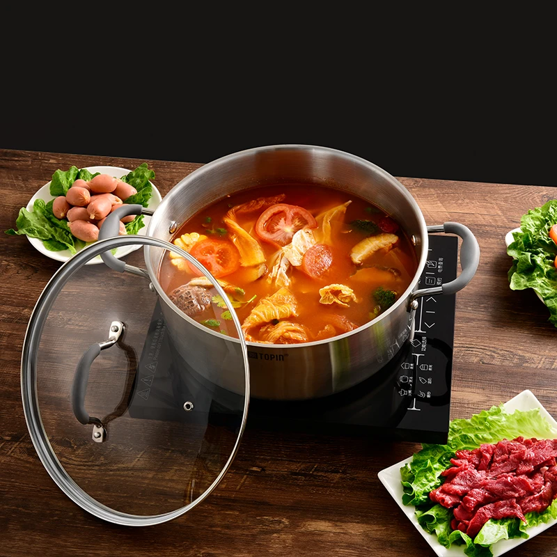 火锅汤锅304不锈钢28CM口径边炉锅防烫锅耳