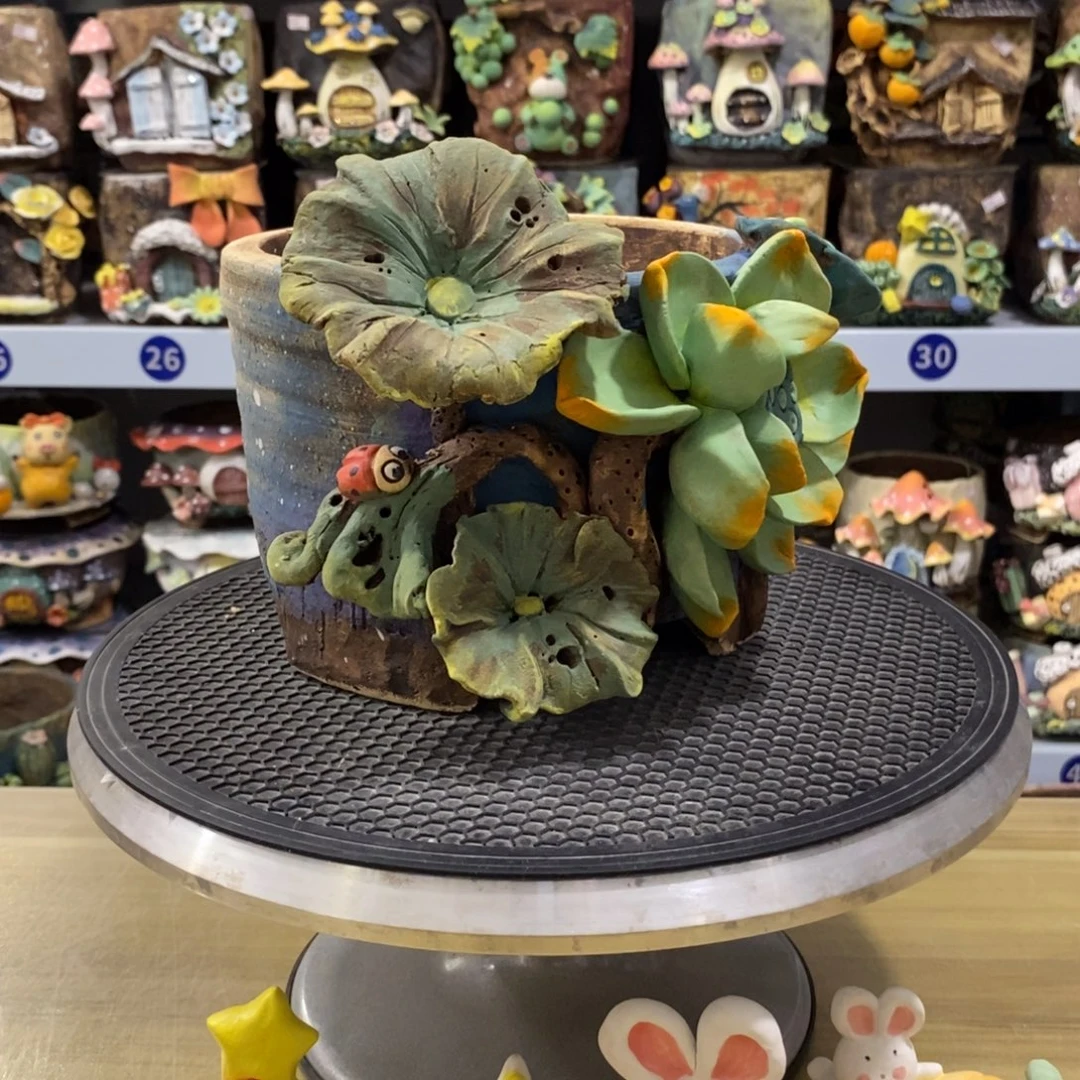 白狐粗陶手捏花盆