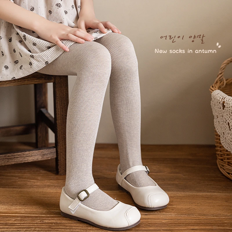 【薄绒】竖条棉磨毛连脚踩脚九分木耳边款10-20度森系打底裤女童