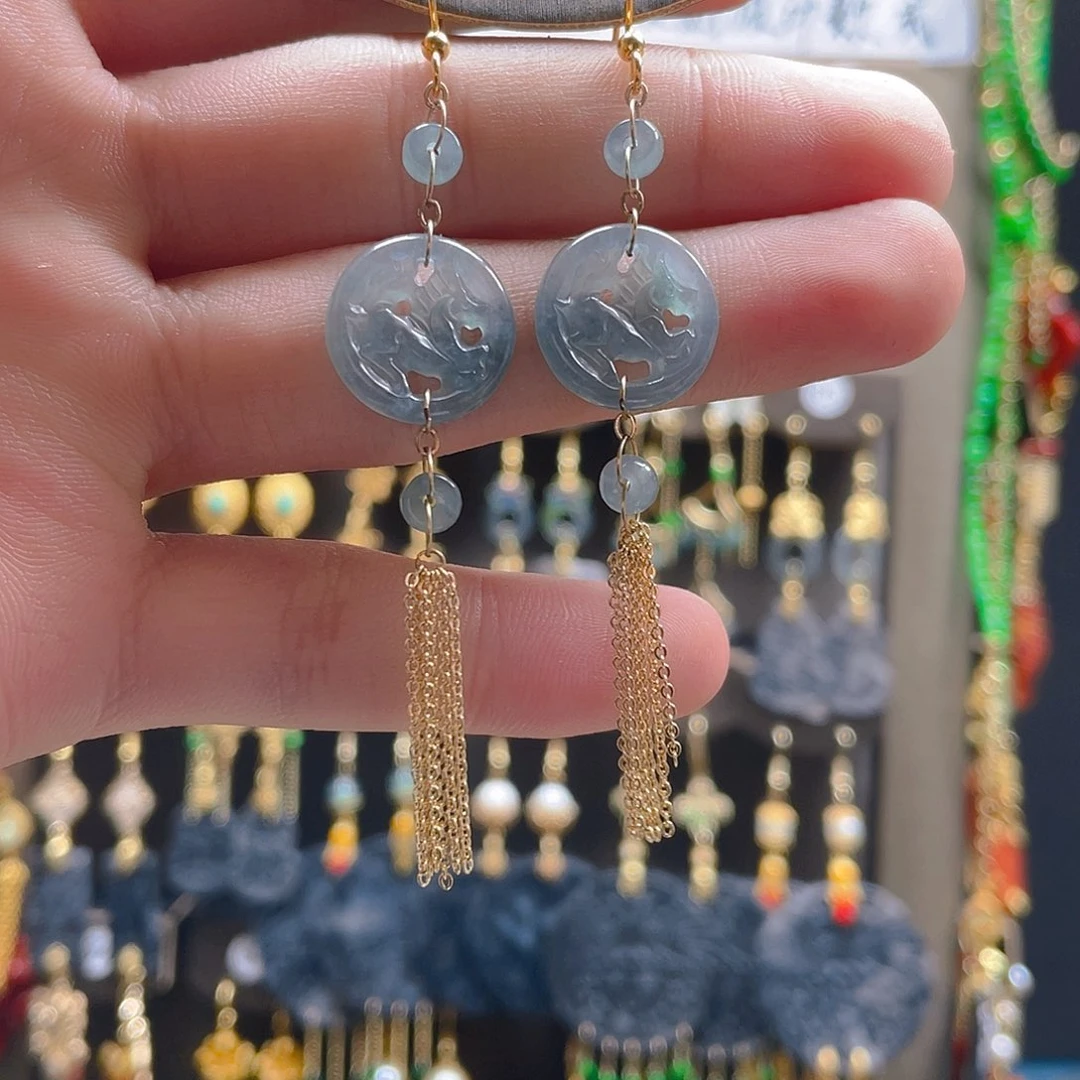 翡翠耳饰合金翡翠