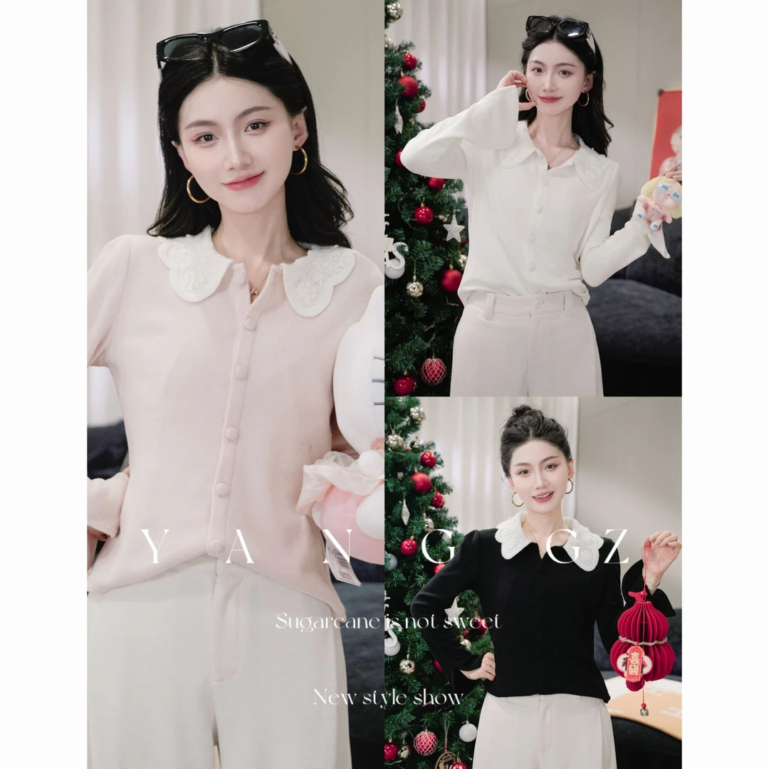 YANG GZ【可丽儿】新中式花边领口针织开衫打底女 GZ5153TS602684