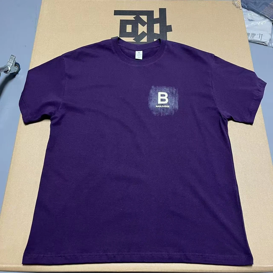 紫色【纯棉短袖】新款时尚印花短袖夏季男女同款纯棉重磅T恤A72