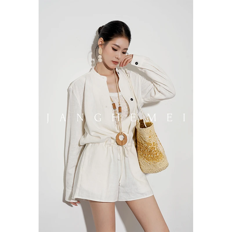 JANGHEMEI【出尘】苎麻天丝随性立领系带百搭连体衣裤 Q30493M51