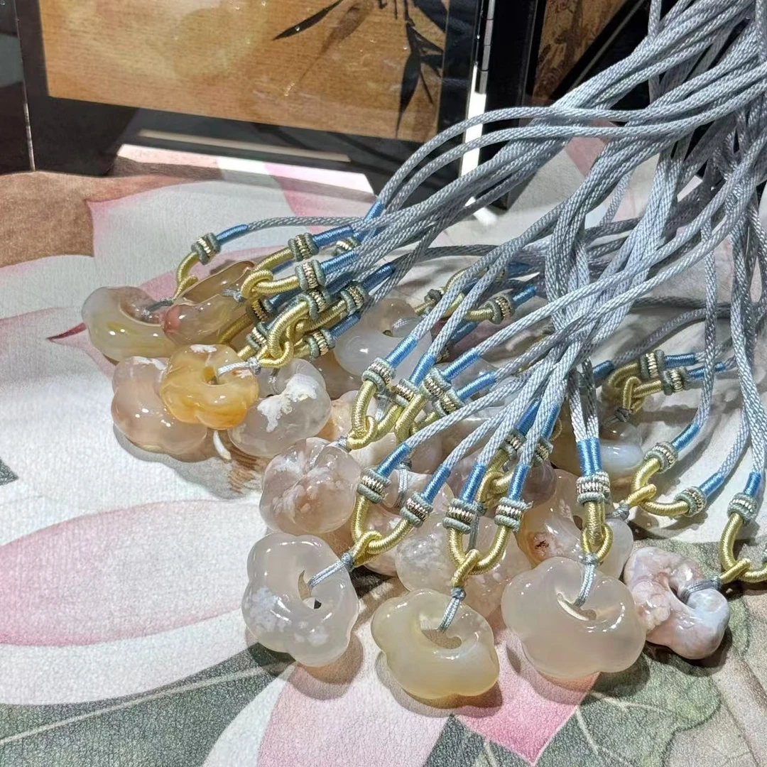 【元福禄】天然樱花玛瑙精致百搭万事如意气质祥云锁
