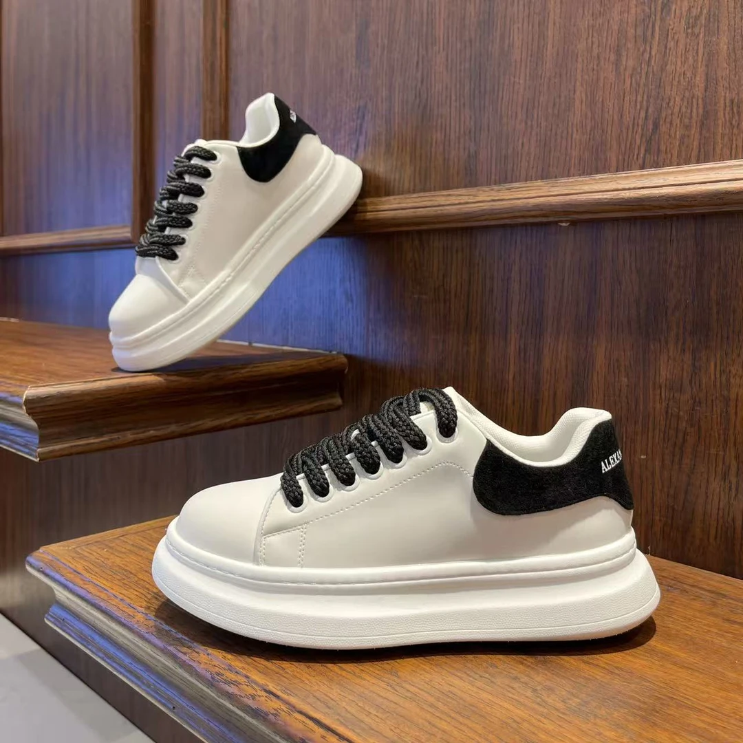 男鞋2025秋季皮面拼色时尚小白鞋低帮厚底百搭休闲鞋系带男生鞋子