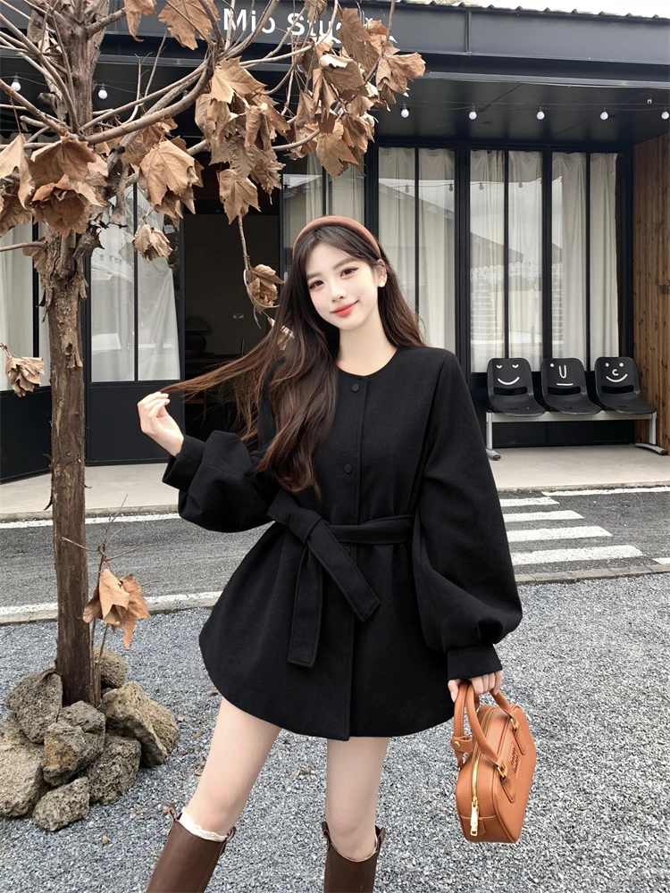 冬季保暖加厚毛呢外套女2025秋冬保暖显瘦灯笼袖小个子大衣爆款