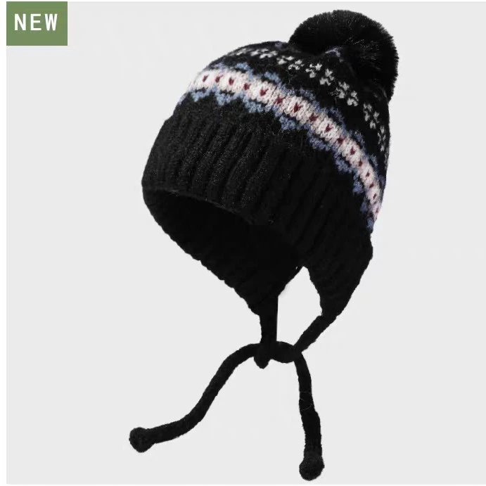 冬季费尔岛风复古针织毛线帽女冬季加厚保暖护耳显脸小大头围百搭