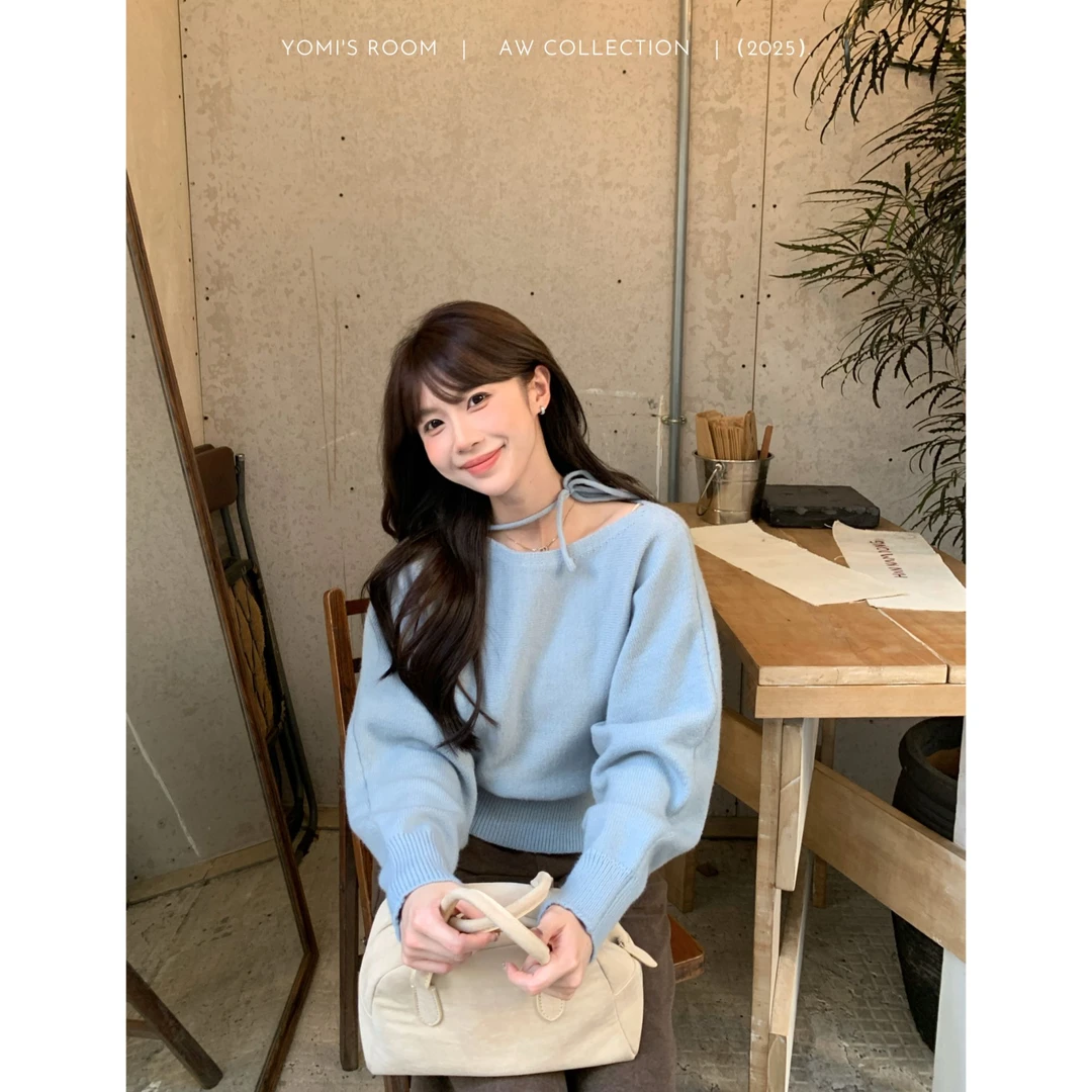 YOMI小个子【温柔海岸】蓝色长袖套头毛衣温柔系百搭显白显瘦女秋冬