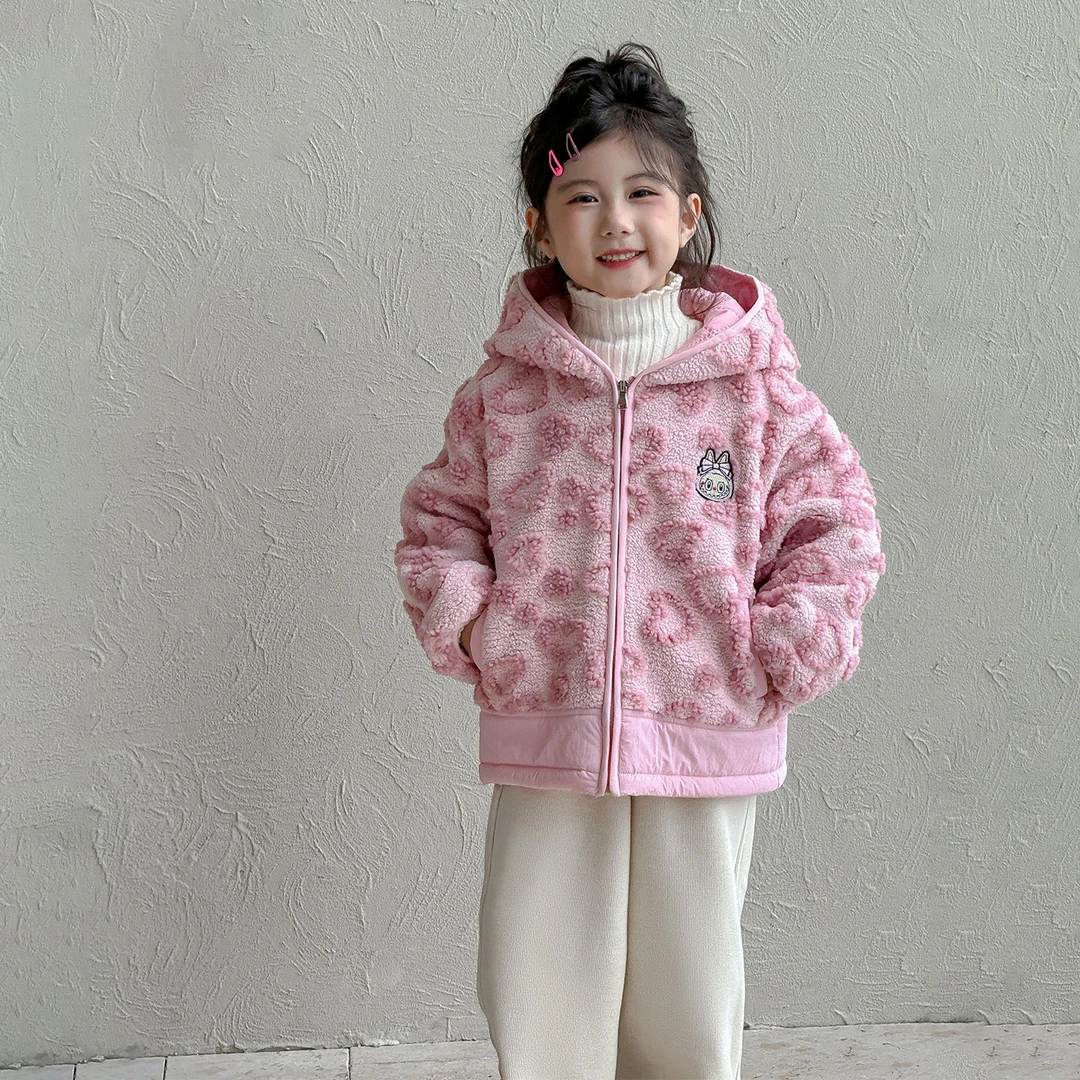 女童外套秋冬款2025新款洋气女宝宝羊羔绒毛毛衣儿童秋装夹棉棉服