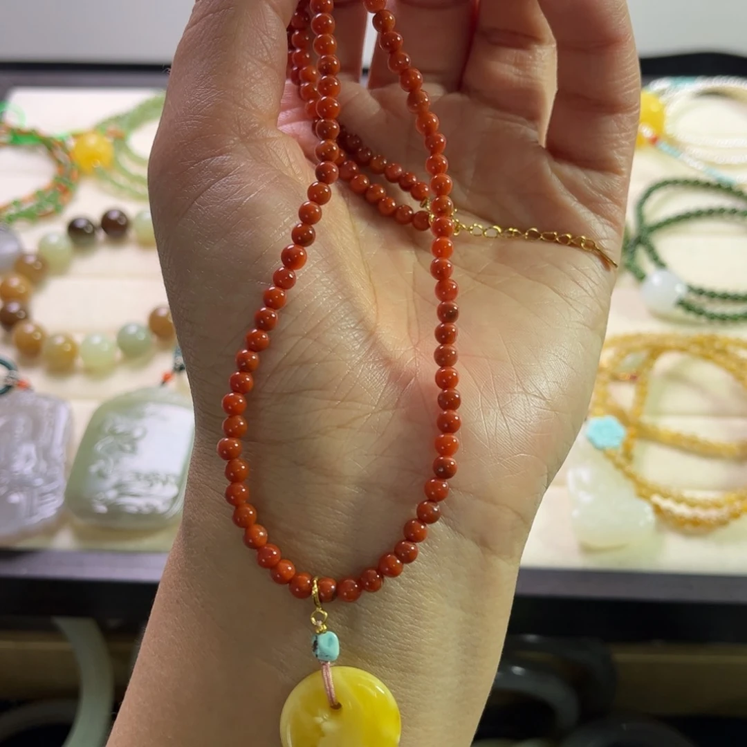 南红玛瑙项链银S925镀金镶嵌