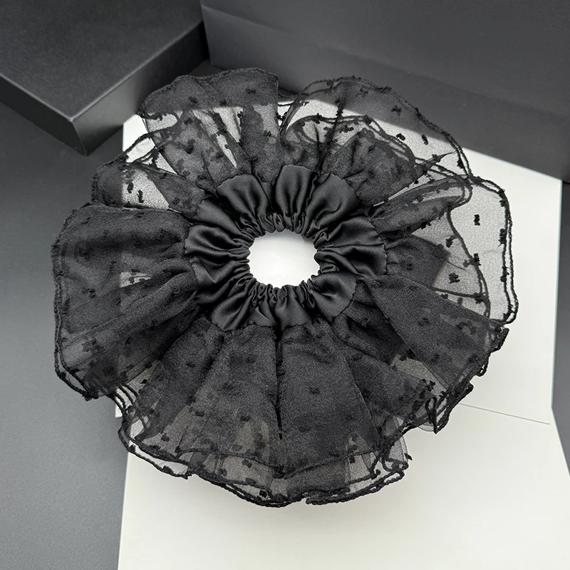 2025新款网纱波点大肠发圈女超大丸子头扎头发头绳芭蕾风头饰头花