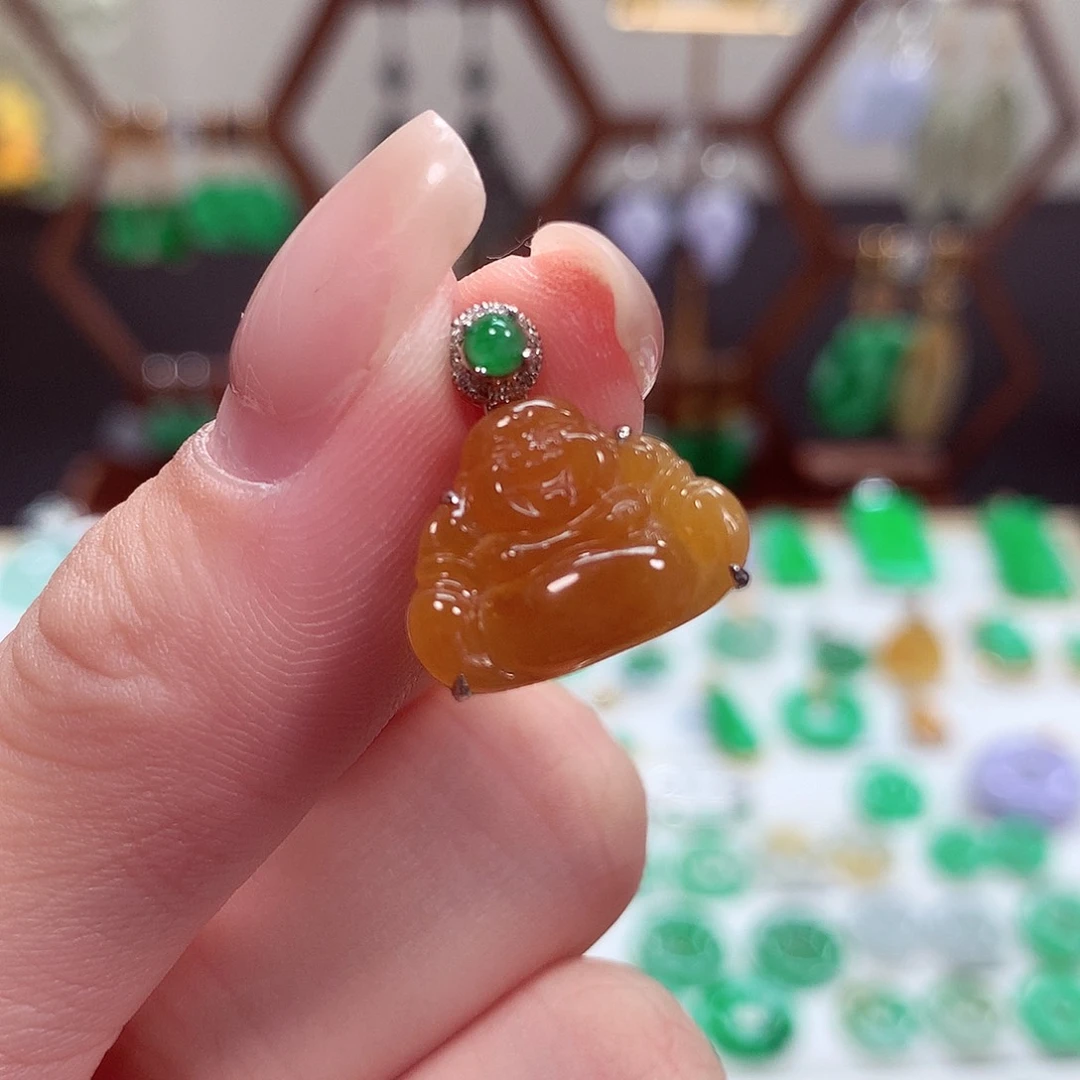 翡翠项链18K金镶嵌天然翡翠