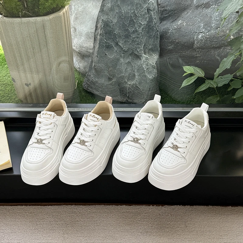 真皮厚底小白鞋女款秋季新款百搭休闲板鞋增高四季款女V62
