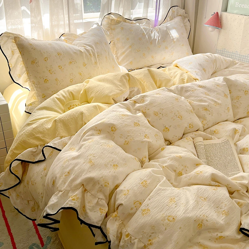 皱皱纱花边夏凉被套单件150x180x200家用床上用品被罩宿舍被单人