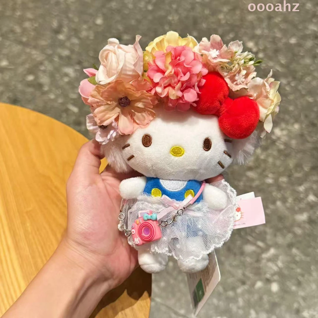 hellokitty簪花头套国风少女卡通包包挂件毛绒钥匙扣玩偶礼物
