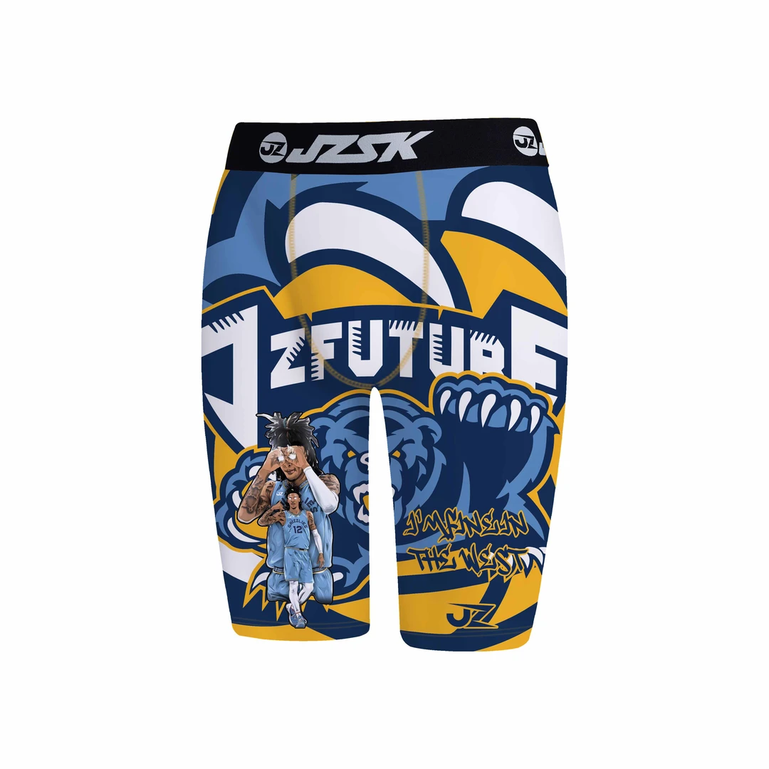 【JZ灰熊配色五分紧身裤2.0】美式运动篮球高弹速干满印训练底裤