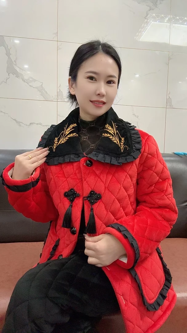 938新款原创复古红三层加厚保暖套装家居服938