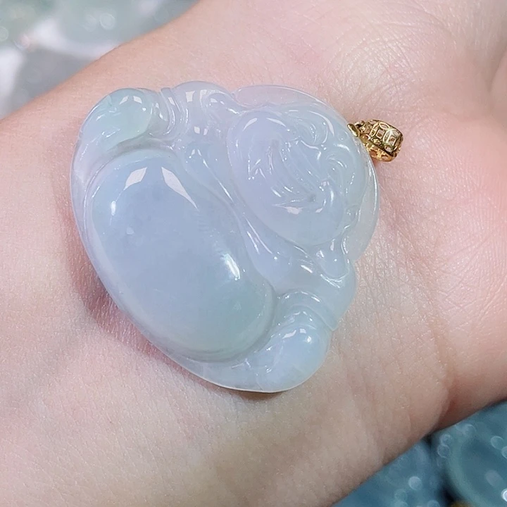 颈饰18K金镶嵌翡翠佛公