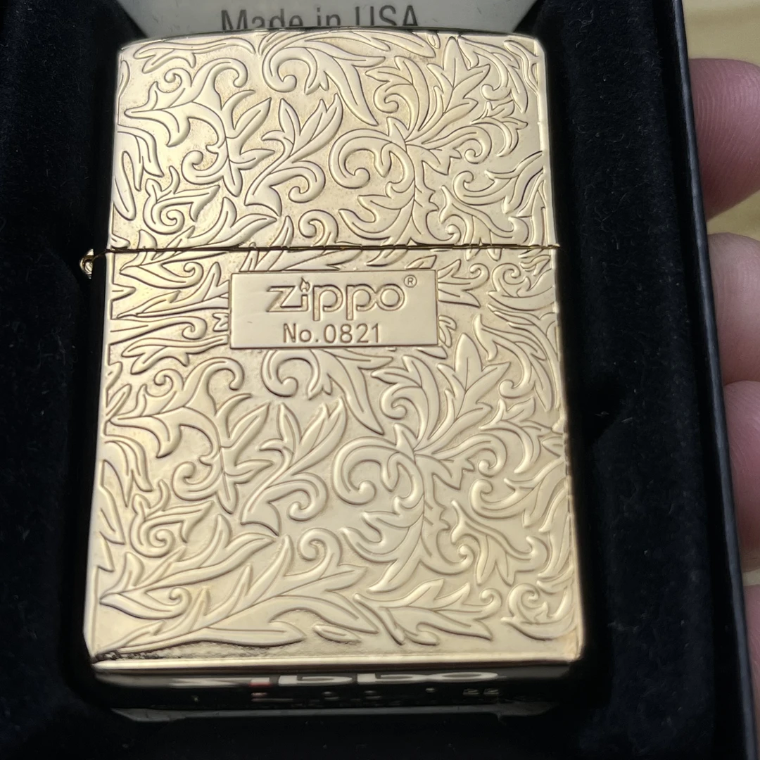 Zippo打火机镀金盔甲双面唐草18K金DYJ1