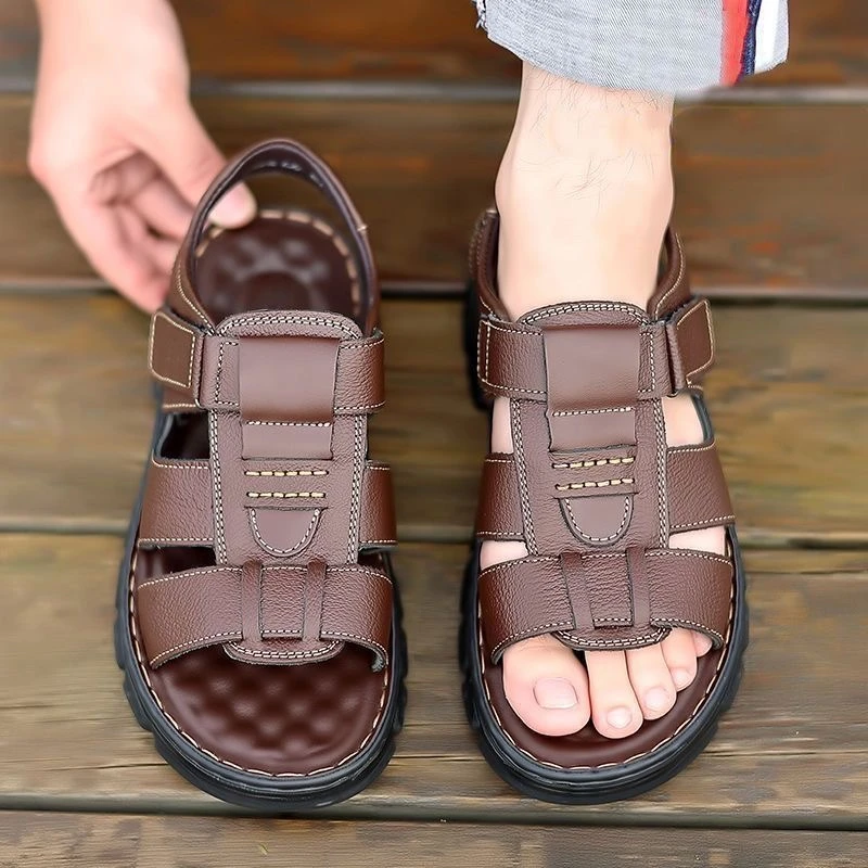 夏季新款开车男士凉鞋耐磨防滑厚底软底运动休闲拖鞋防水沙滩鞋