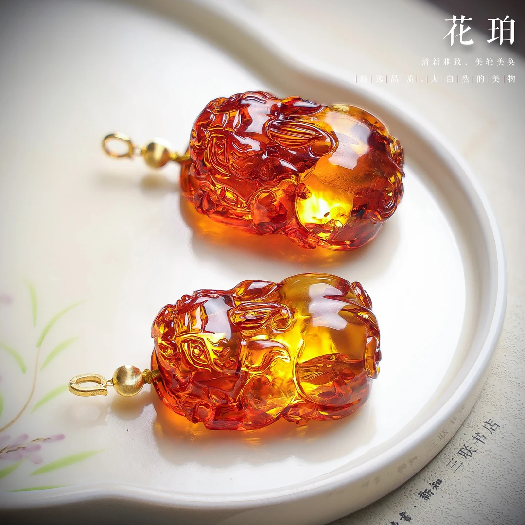 【李哥推荐】18k金花珀吊坠@ZY50819012@多样性发一