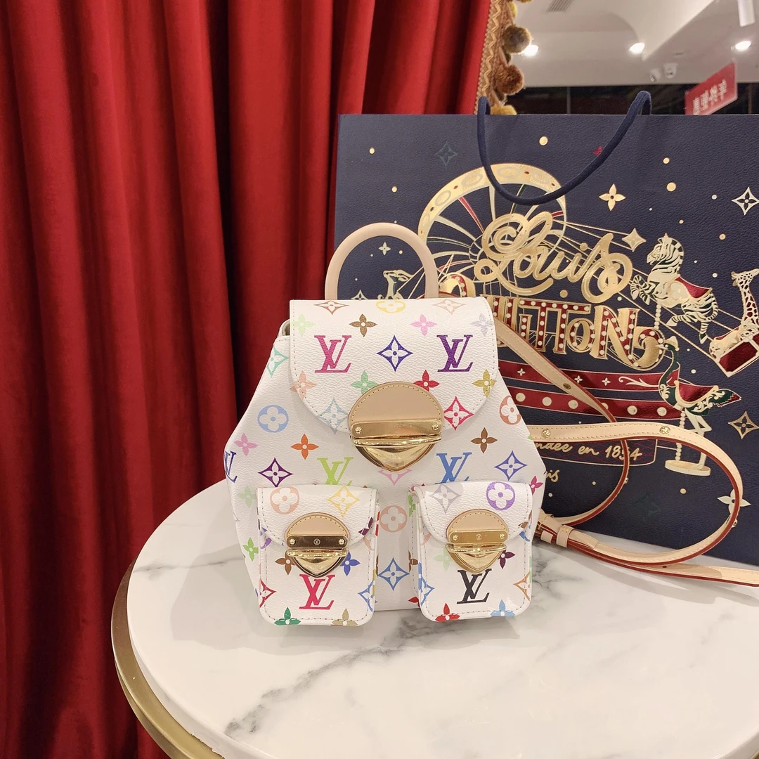 99新 LouisVuitton/路易威登 GGS新款白三彩村上隆双肩包29177422