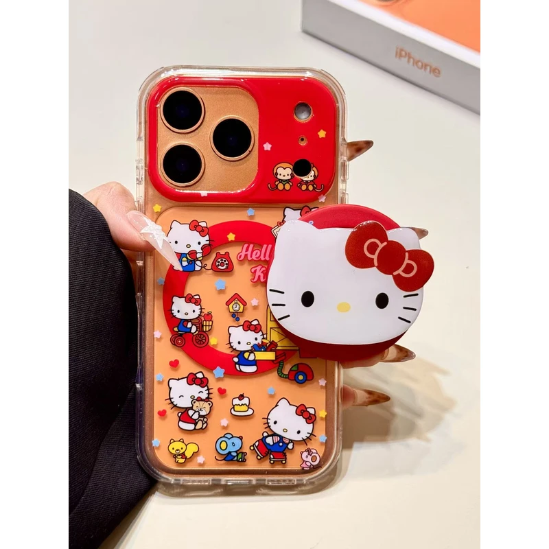 卡通打电话骑车猫咪磁吸支架适用苹果17promax手机壳15iphone16