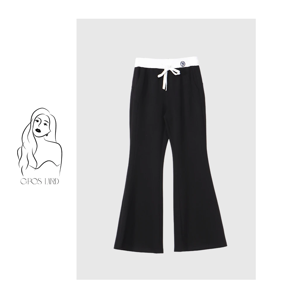 多肉宝贝撞色腰头微喇裤高腰显瘦显腿长休闲裤7B25031