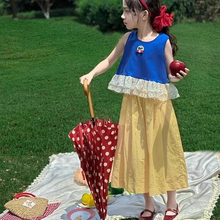 戴维呗拉女童套装2025夏季多巴胺新款网红儿童洋气无袖上衣背心阔