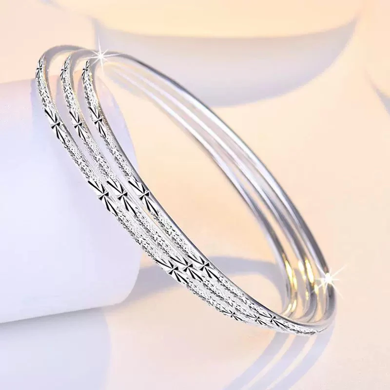 足银手镯 【536】三生三世满天星闭口实心足银手镯璀璨星辰送女友