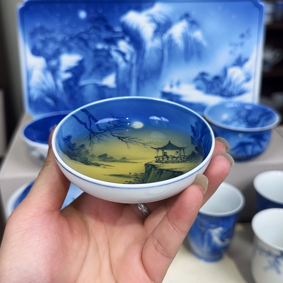 沉***语青花夜景山水主人杯