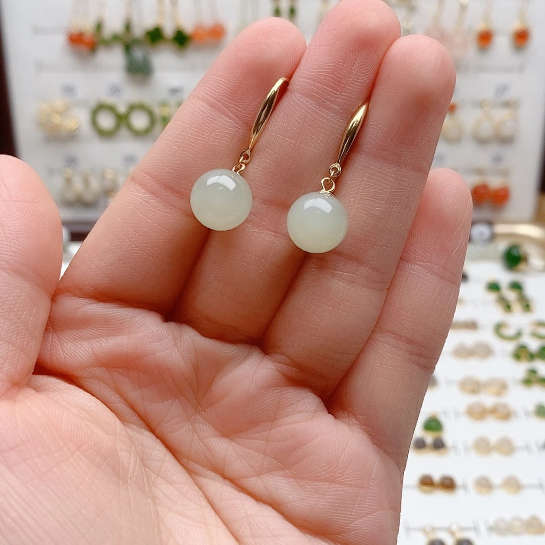 和田玉银S925镶嵌耳饰