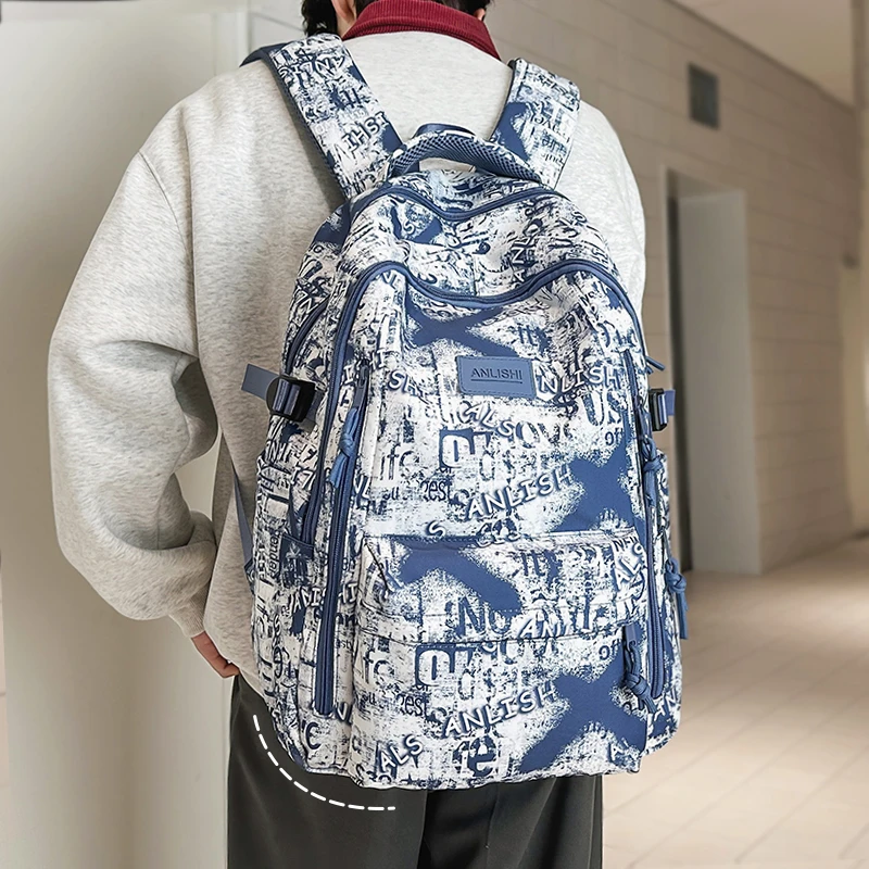 潮牌减负书包男高中大学生初中生女轻便小学生大容量旅行双肩背包