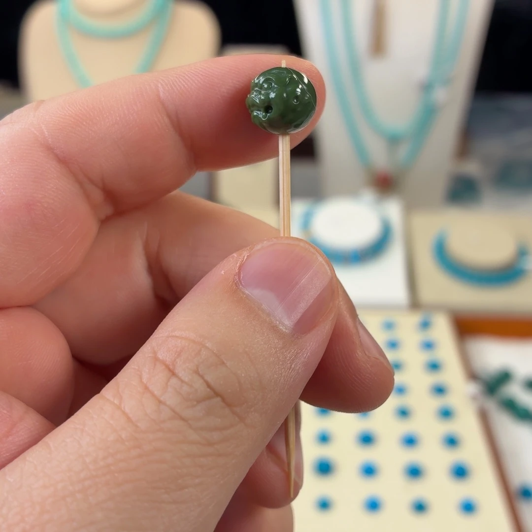 绿松石未镶嵌10mm老绿兽珠