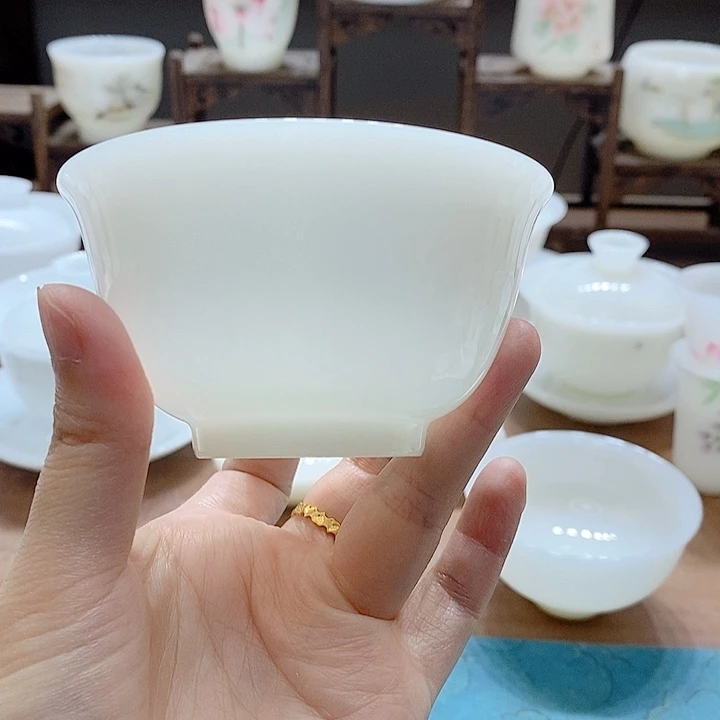 高端冰种玉瓷盖碗茶杯璞玉