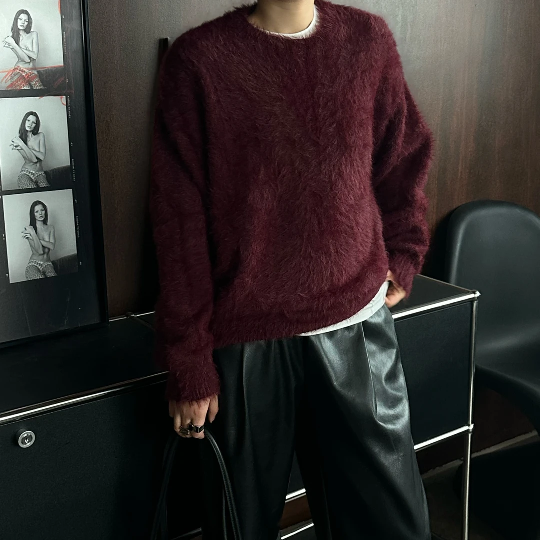 小雨同款【3700379】安可拉红马海毛雾感针织毛衣