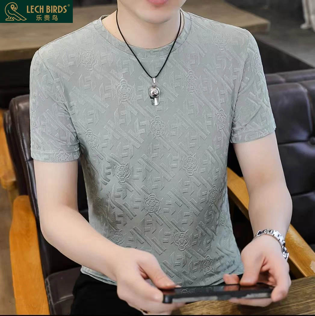 乐贵鸟2025新款夏季短袖新款时尚提花冰感透气凉爽T恤宽松R3006