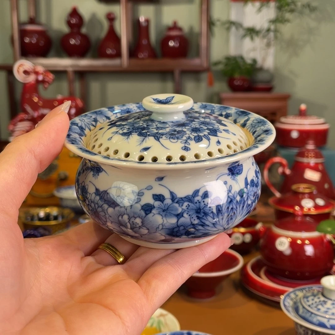 清欢柴窑，蝶恋花瀑布盖碗