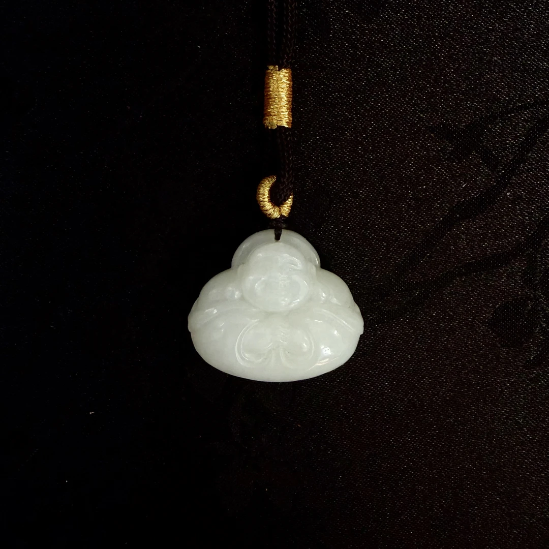 【国玉甄品】DZ133和田玉白玉佛公吊坠26×22×12mm