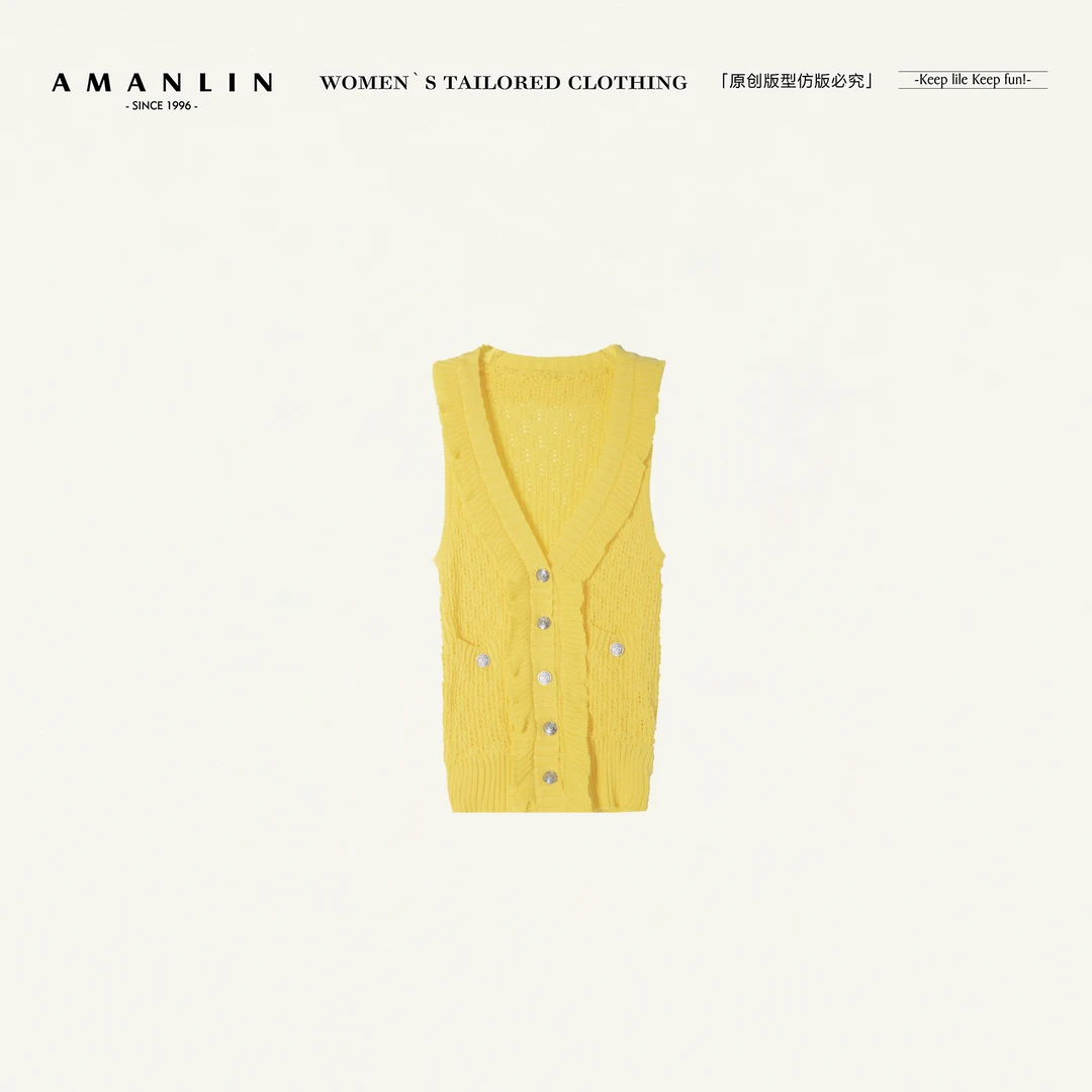 AMANLIN/阿谩琳欧若风春季新款针织无袖衬衫女高级感上衣D596231