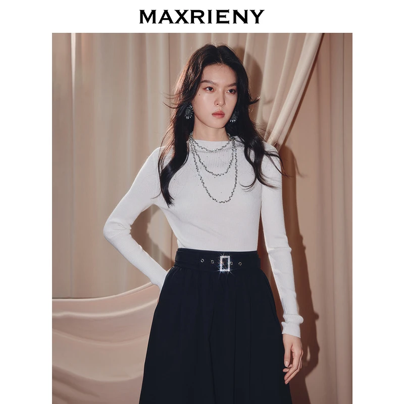 【达人专属】MAXRIENY穿搭毛针织衫秋款羊毛混纺收腰修身长袖上衣女