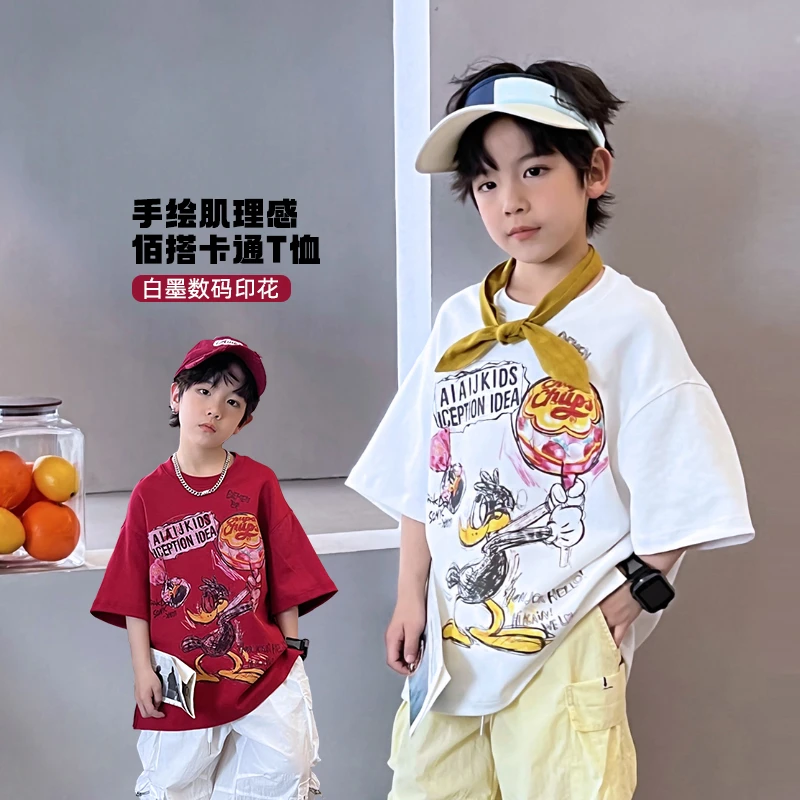 【糖果鸭】潮牌童装中大童夏季儿童男童洋气手绘印花T恤 5049740O0
